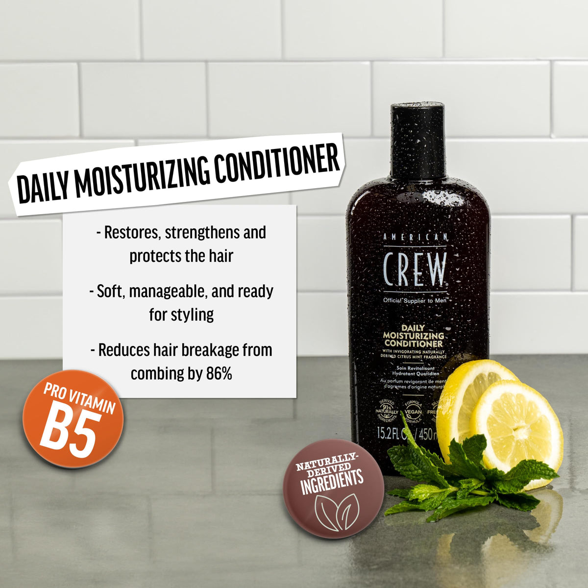 Back view of AMERICAN CREW Men's Daily Moisturizing Conditioner bottle