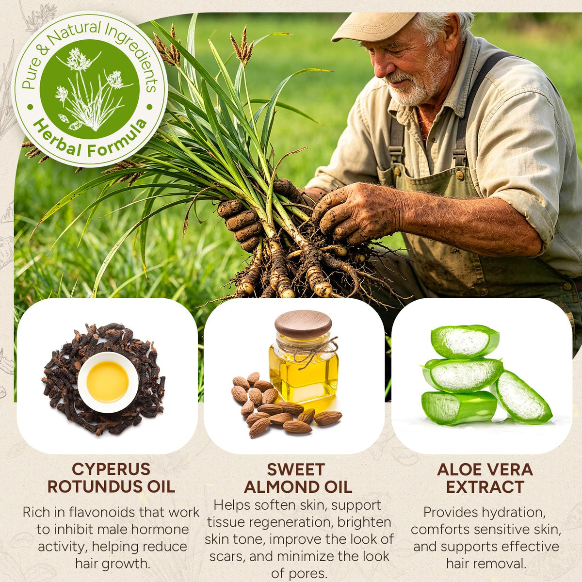 Back view of ATOANY Cyperus Rotundus Oil packaging
