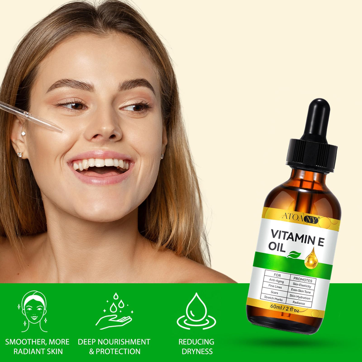 Back view of ATOANY Vitamin E Oil packaging