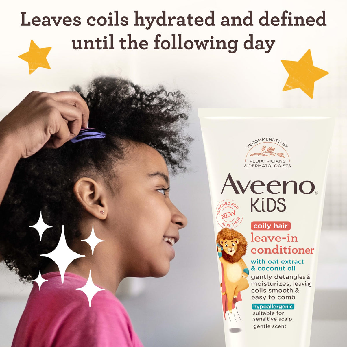 Back view of Aveeno Baby Kids Coily Hair Leave-In Conditioner 8 fl. oz