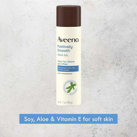 Back view of Aveeno Positively Smooth shave gel packaging