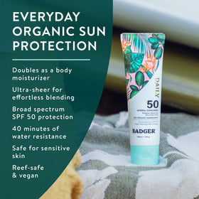 Back view of Badger SPF 50 Daily Mineral Sunscreen tube