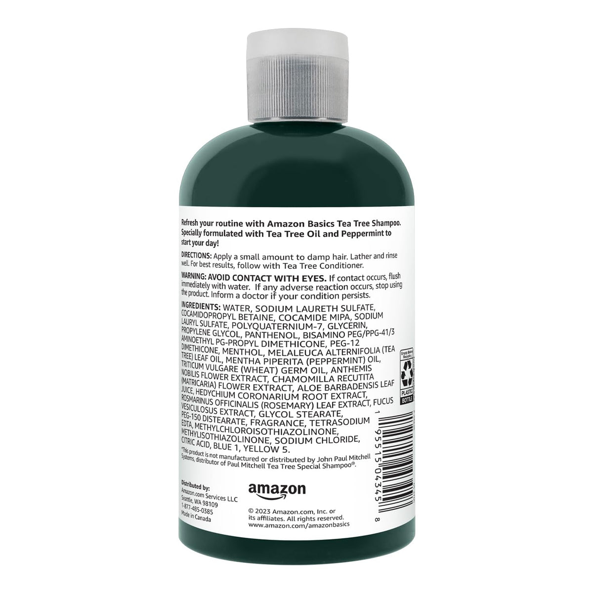 Back view of Basics Tea Tree Oil Shampoo bottle