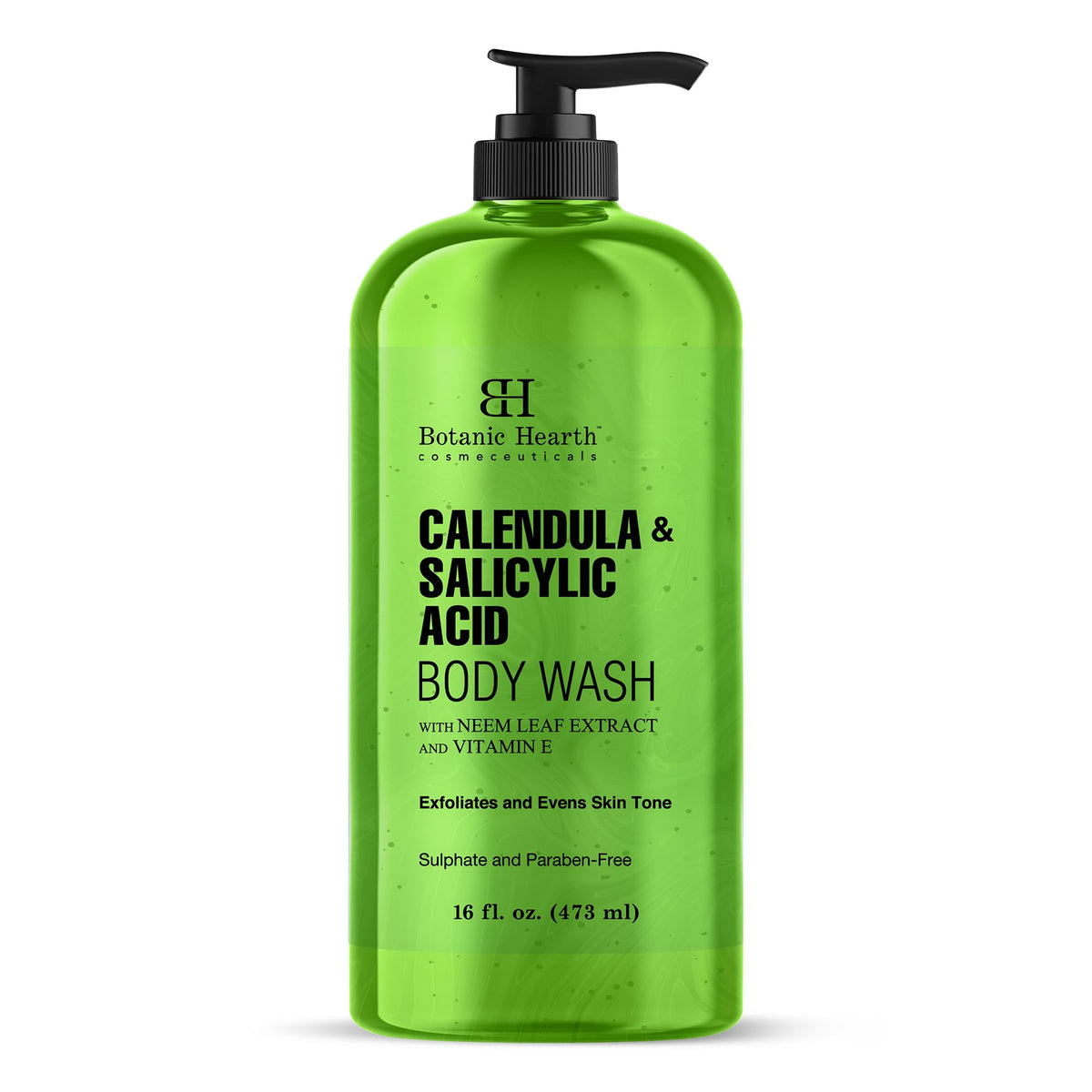 Back view of Botanic Hearth body wash with usage instructions