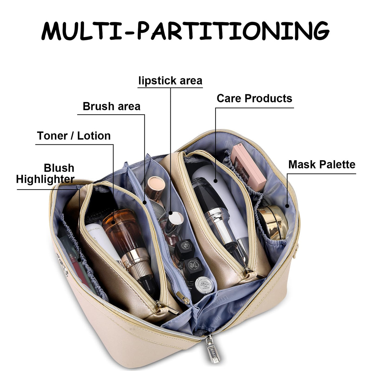 Back view of BOYATU makeup bag showing zipper closure