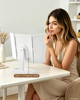 Back view of BWLLNI Trifold Vanity Mirror with charging port