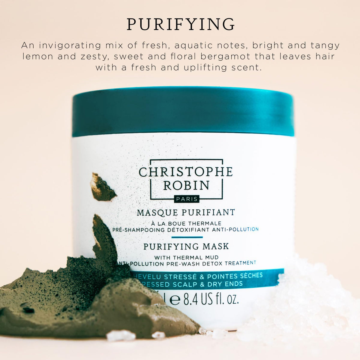 Back view of Christophe Robin Purifying Shampoo packaging