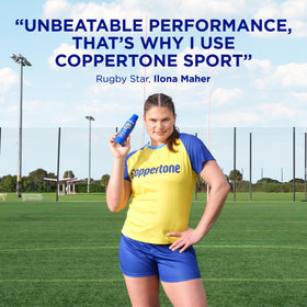 Back view of Coppertone Sport Sunscreen Spray bottle displaying ingredients