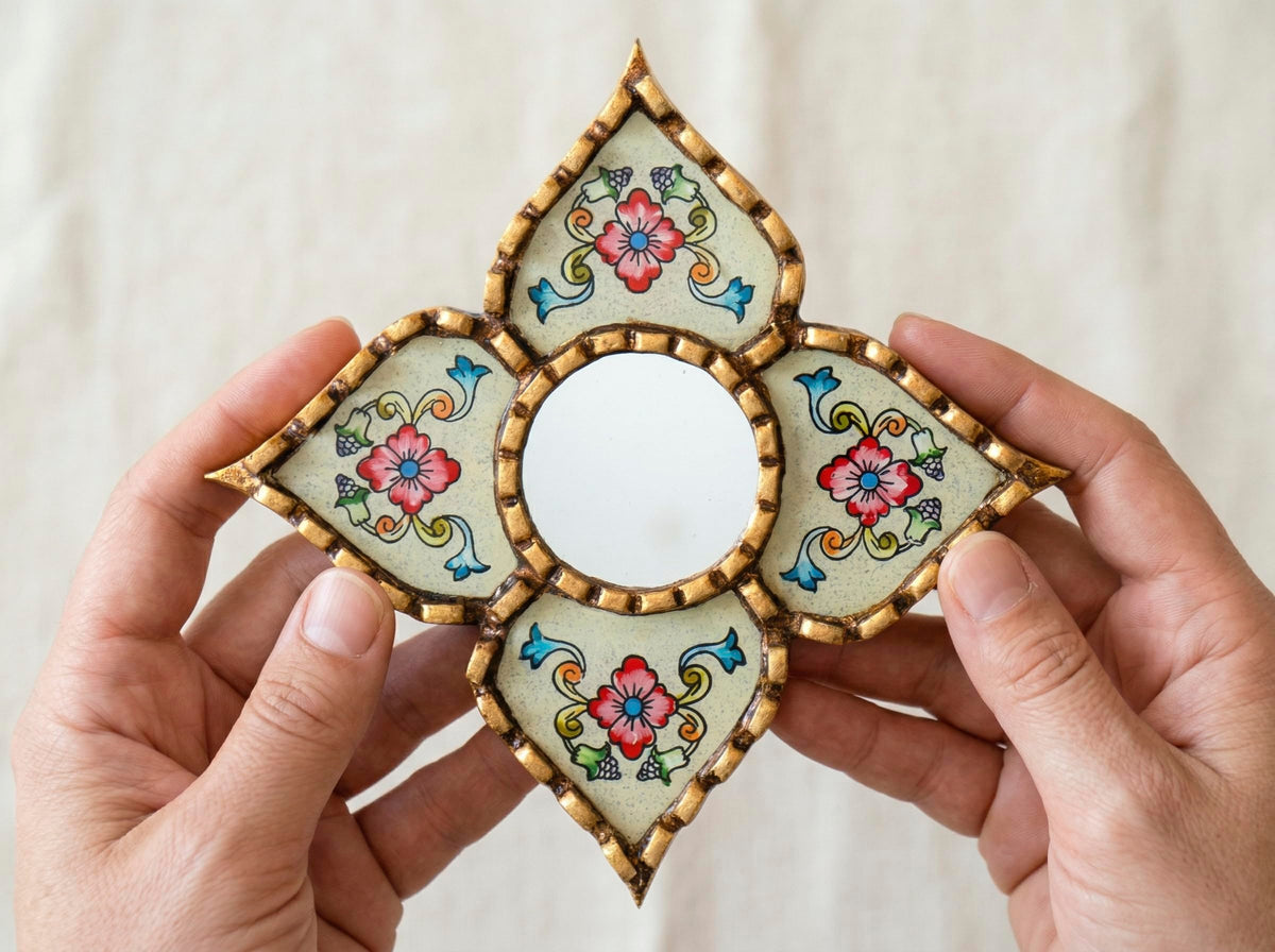 Back view of DecorContreras diamond mirror with pre-installed brackets