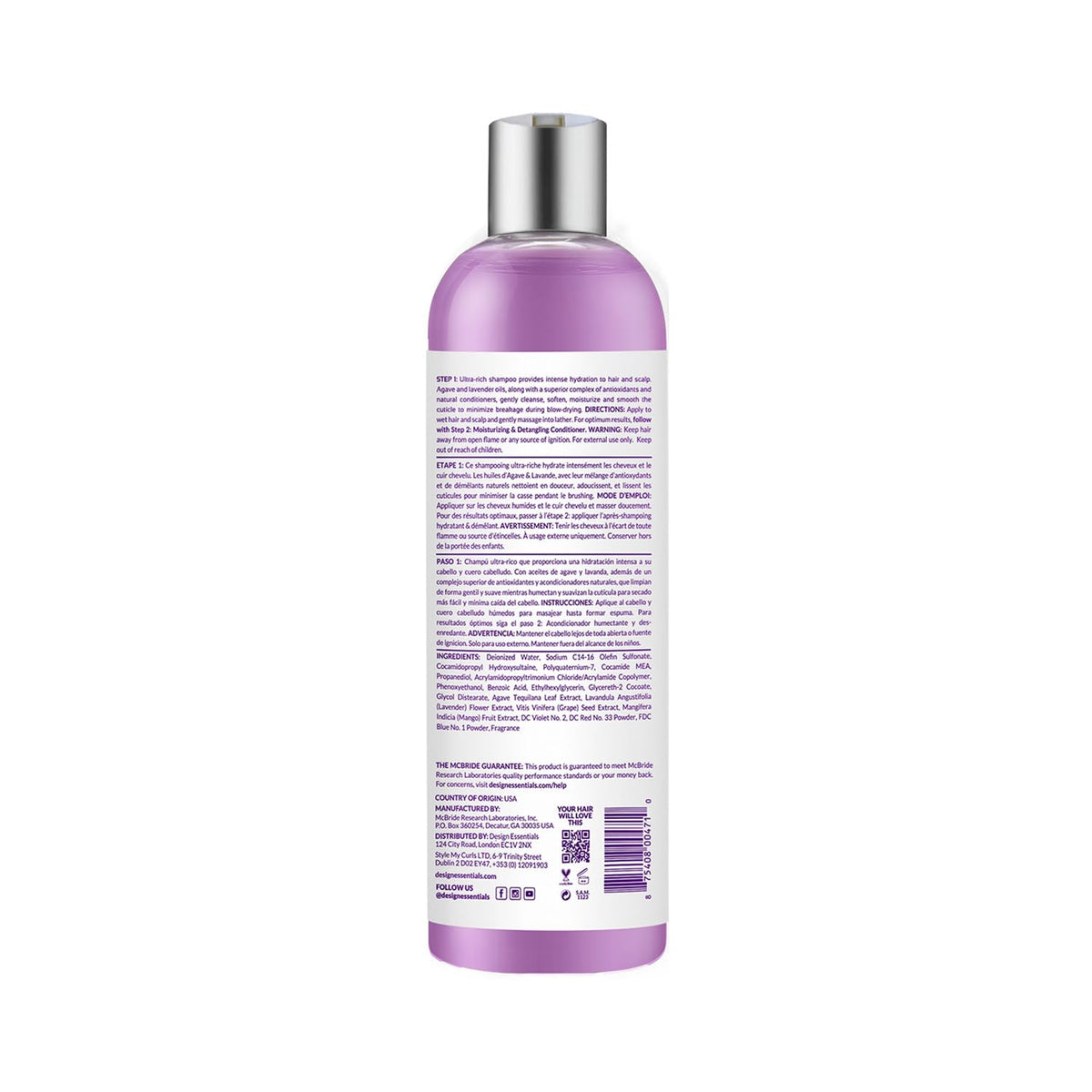 Back view of Design Essentials Agave & Lavender Shampoo bottle