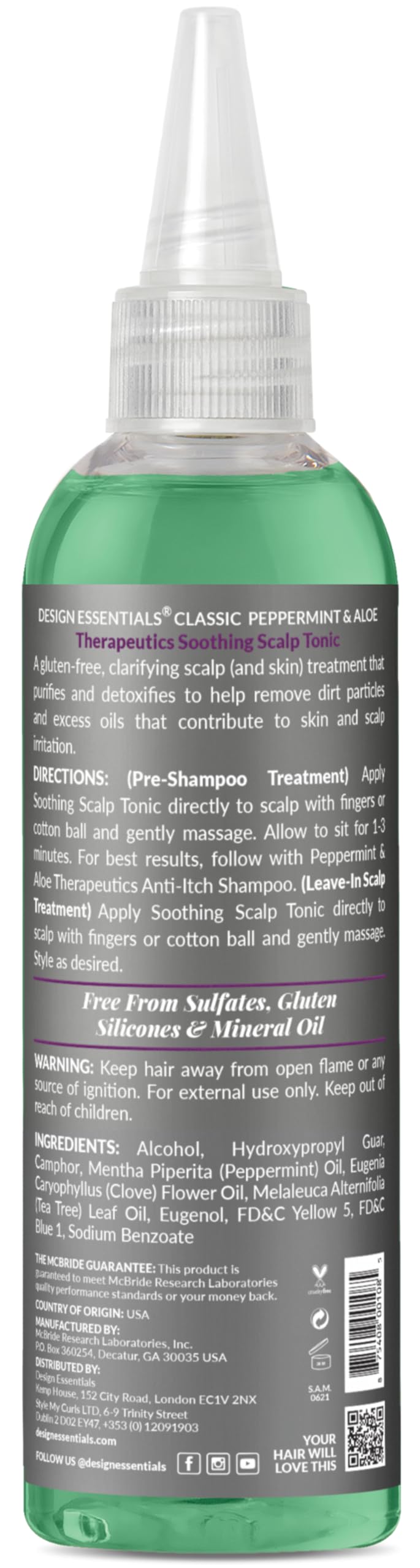 Back view of Design Essentials Peppermint & Aloe Scalp Tonic