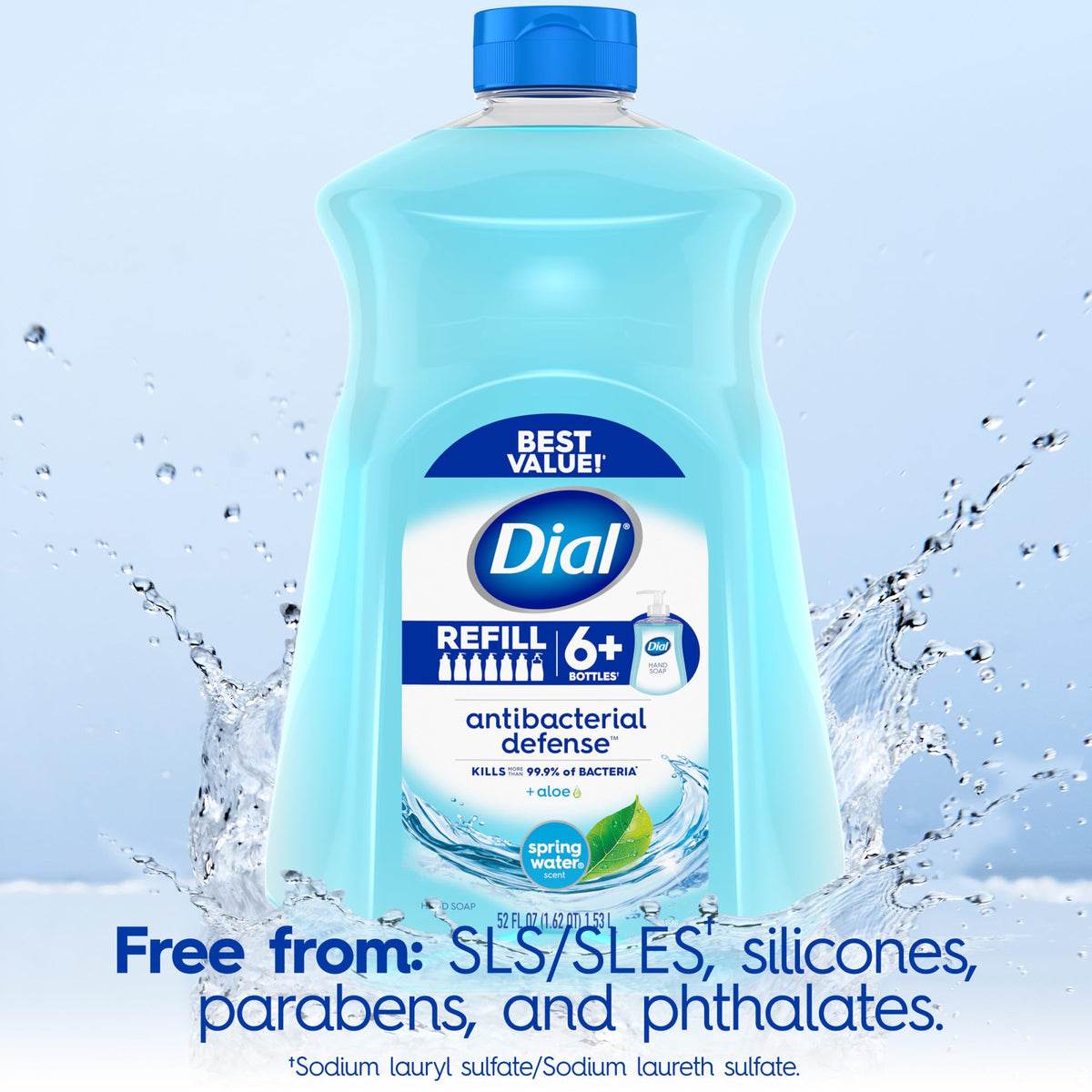 Back view of Dial Antibacterial Liquid Hand Soap bottle