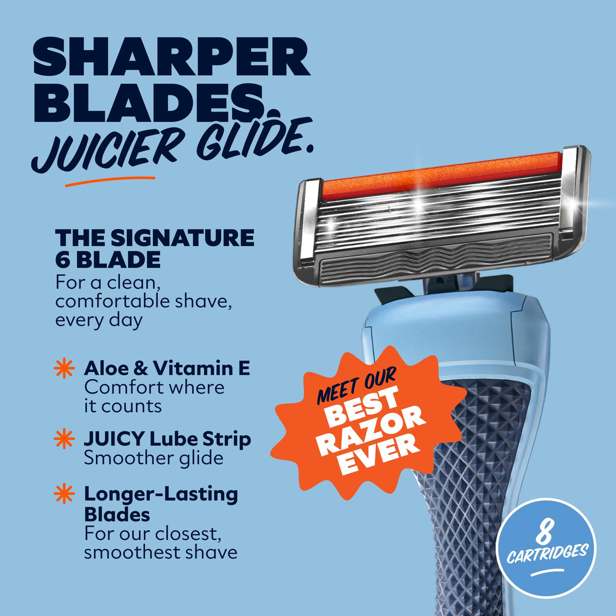 Back view of Dollar Shave Club 6 Blade Razor Refills packaging