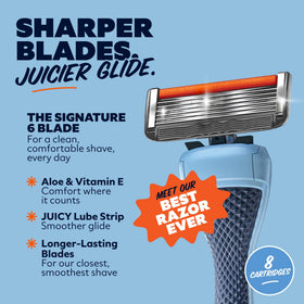 Back view of Dollar Shave Club 6 Blade Razor Refills packaging
