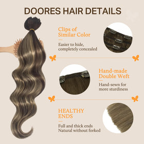 Back view of DOORES Clip in Hair Extensions showing thickness