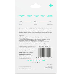 Back view of Dots for Spots Pimple Patches packaging