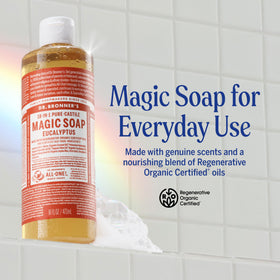 Back view of Dr. Bronner's Eucalyptus Pure-Castile Liquid Soap bottle