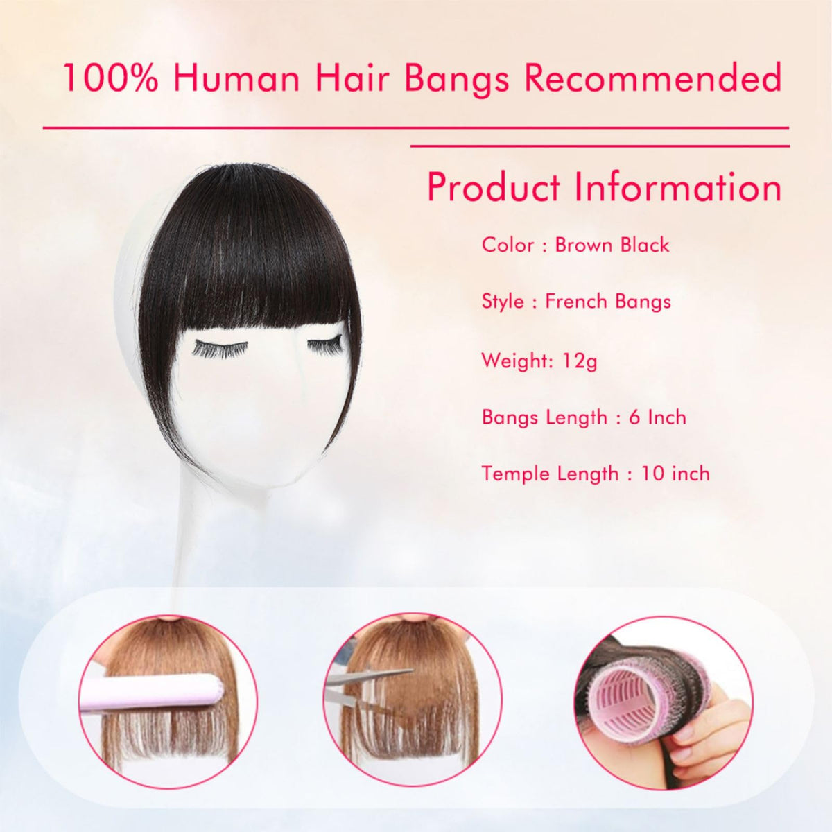 Back view of ELEFOCUS Clip in Bangs demonstrating length