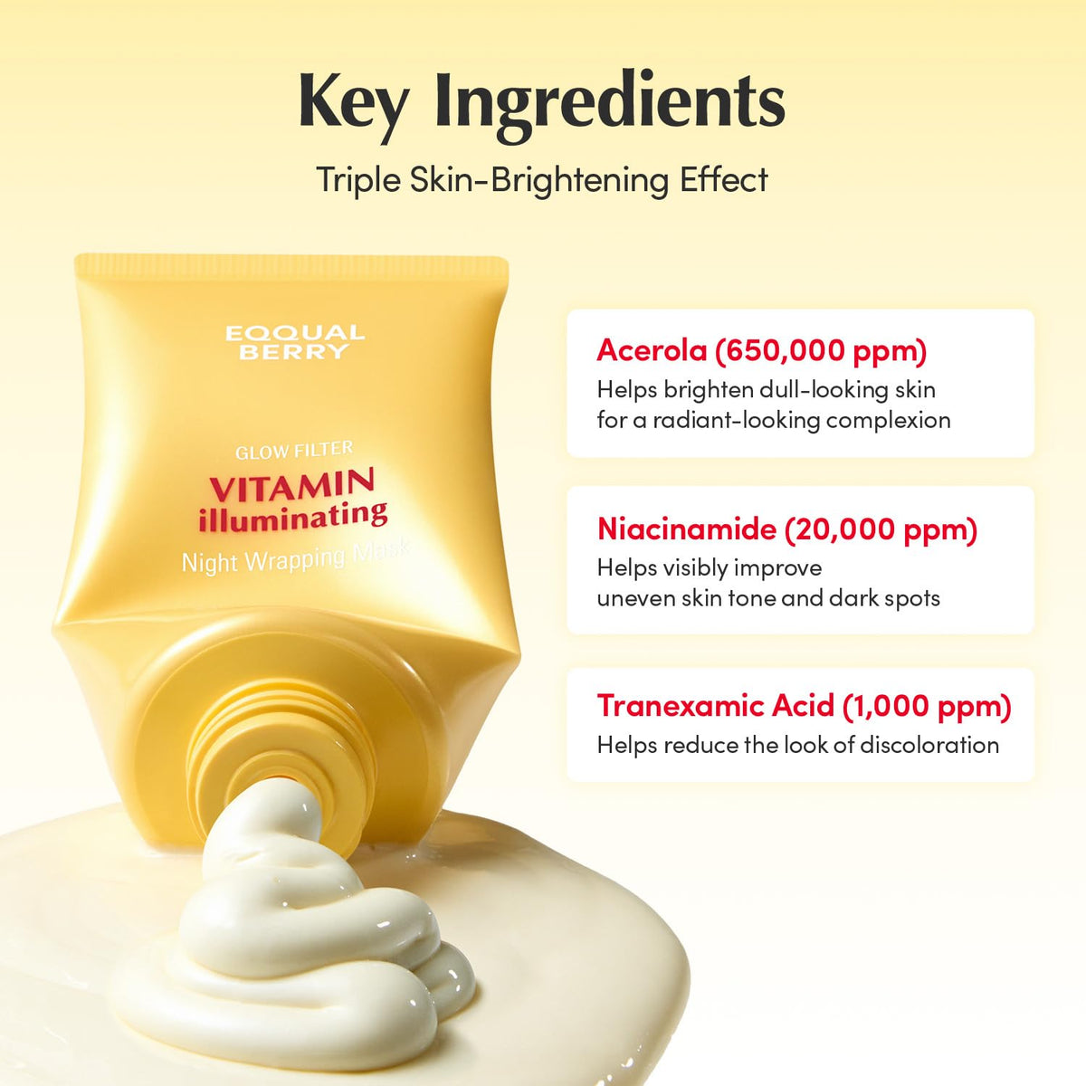 Back view of EQQUALBERRY Vitamin Illuminating Night Mask packaging