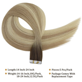 Back view of Full Shine 18 inch ash blonde hair extensions