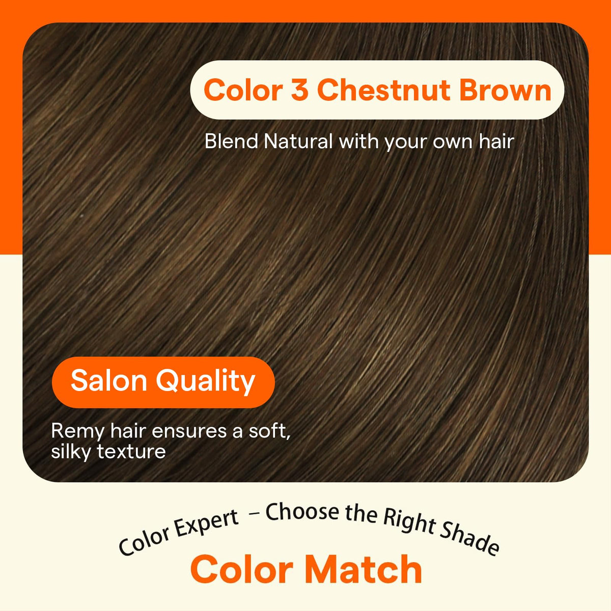 Back view of Full Shine Chestnut Brown Hair Extensions