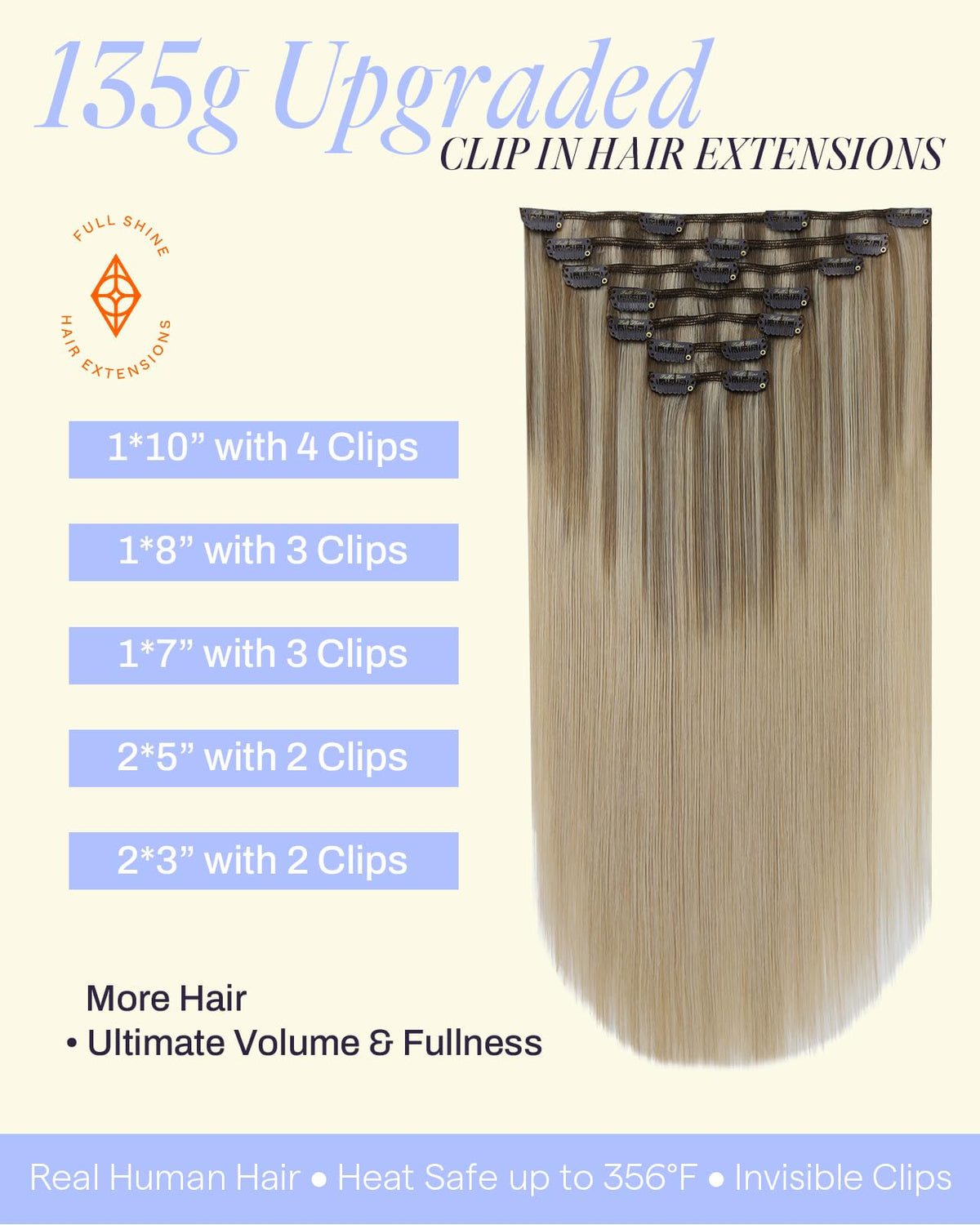 Back view of Full Shine Clip-In Hair Extensions showing the clips