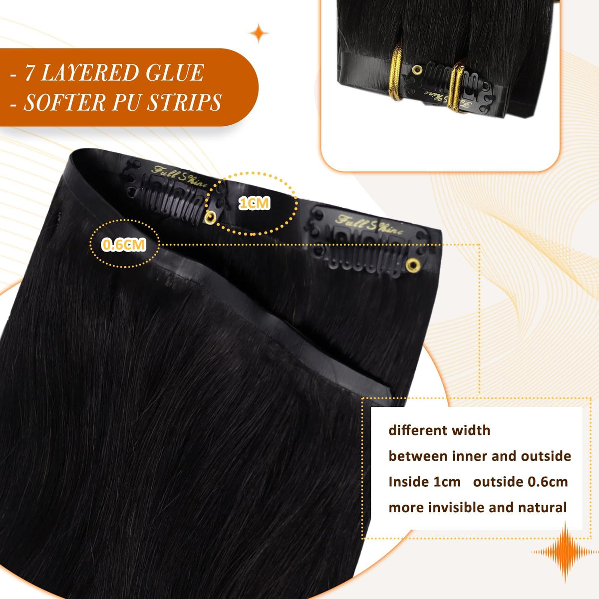 Back view of Full Shine Human Hair Clip-Ins