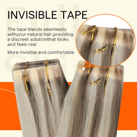 Back view of Full Shine Tape In Extensions Ash Brown Blonde