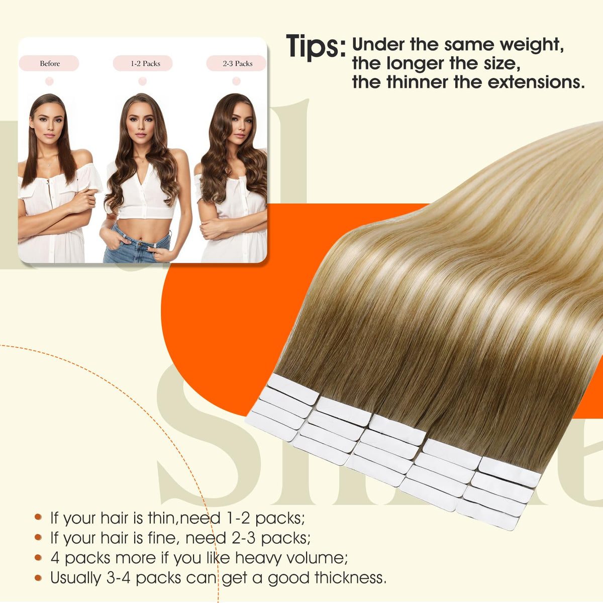 Back view of Full Shine Tape in Hair Extensions Ash Brown Ombre