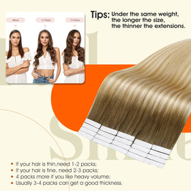 Back view of Full Shine Tape in Hair Extensions Ash Brown Ombre