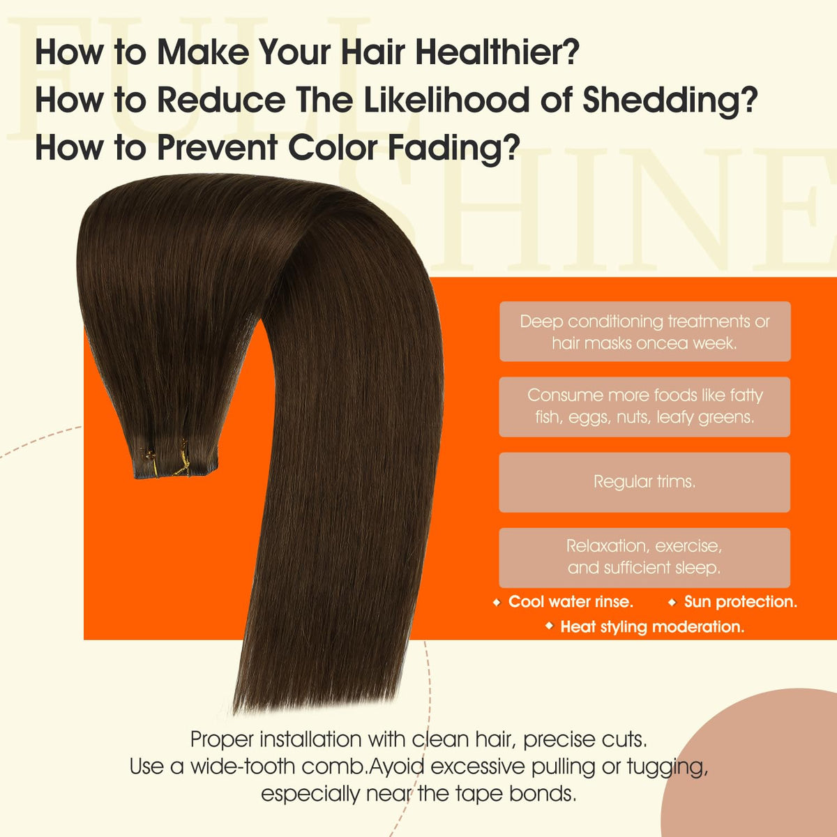 Back view of Full Shine Tape In Hair Extensions in Medium Brown