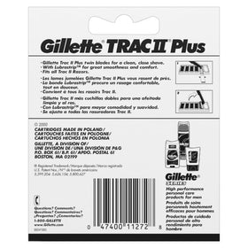 Back view of Gillette TRAC II Plus Razor Blade packaging
