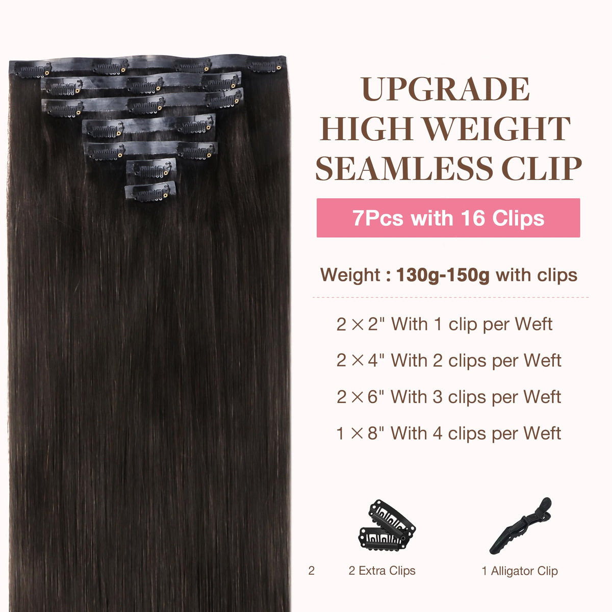 Back view of GOO GOO Clip in Hair Extensions showing clips