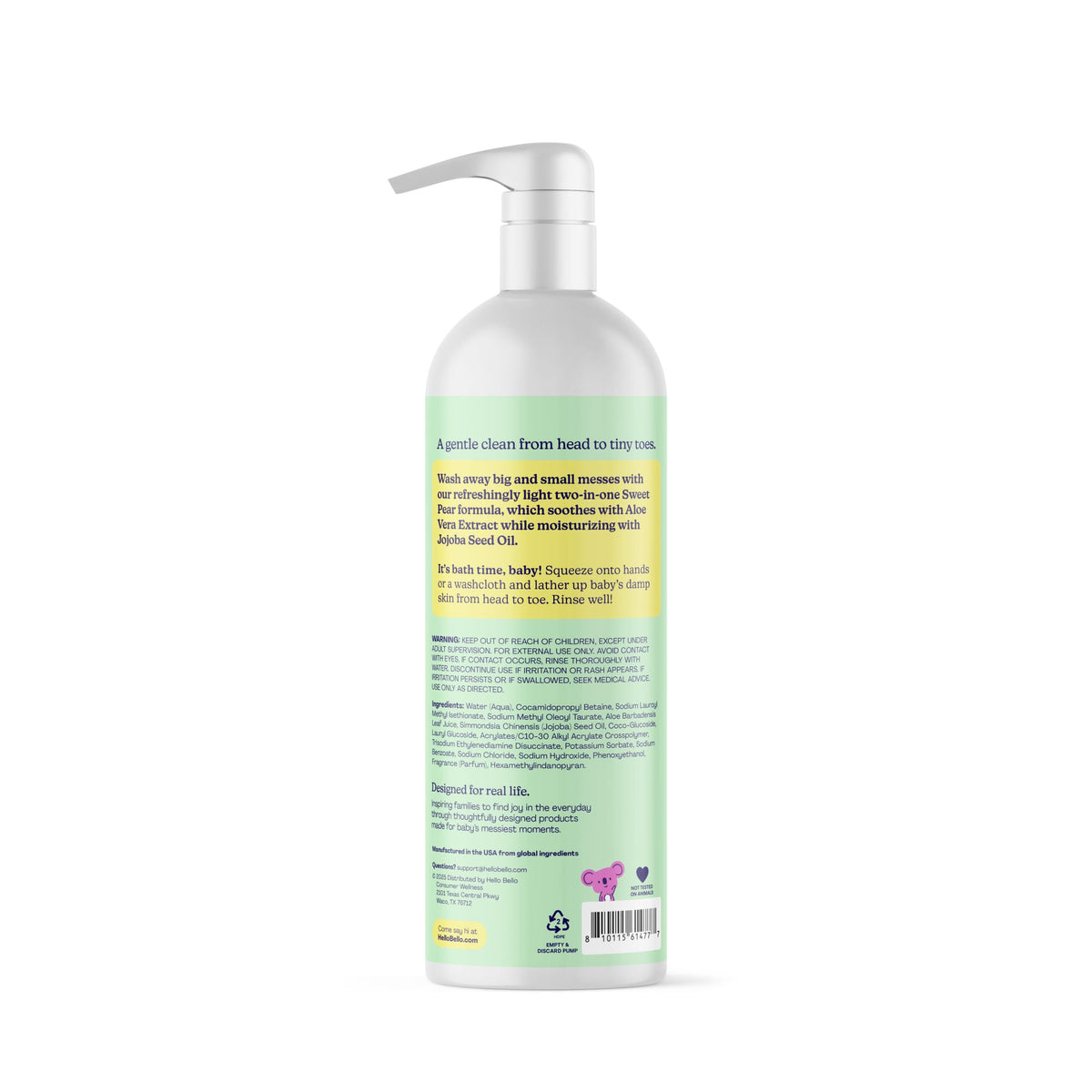 Back view of Hello Bello Baby Shampoo & Body Wash 20oz bottle