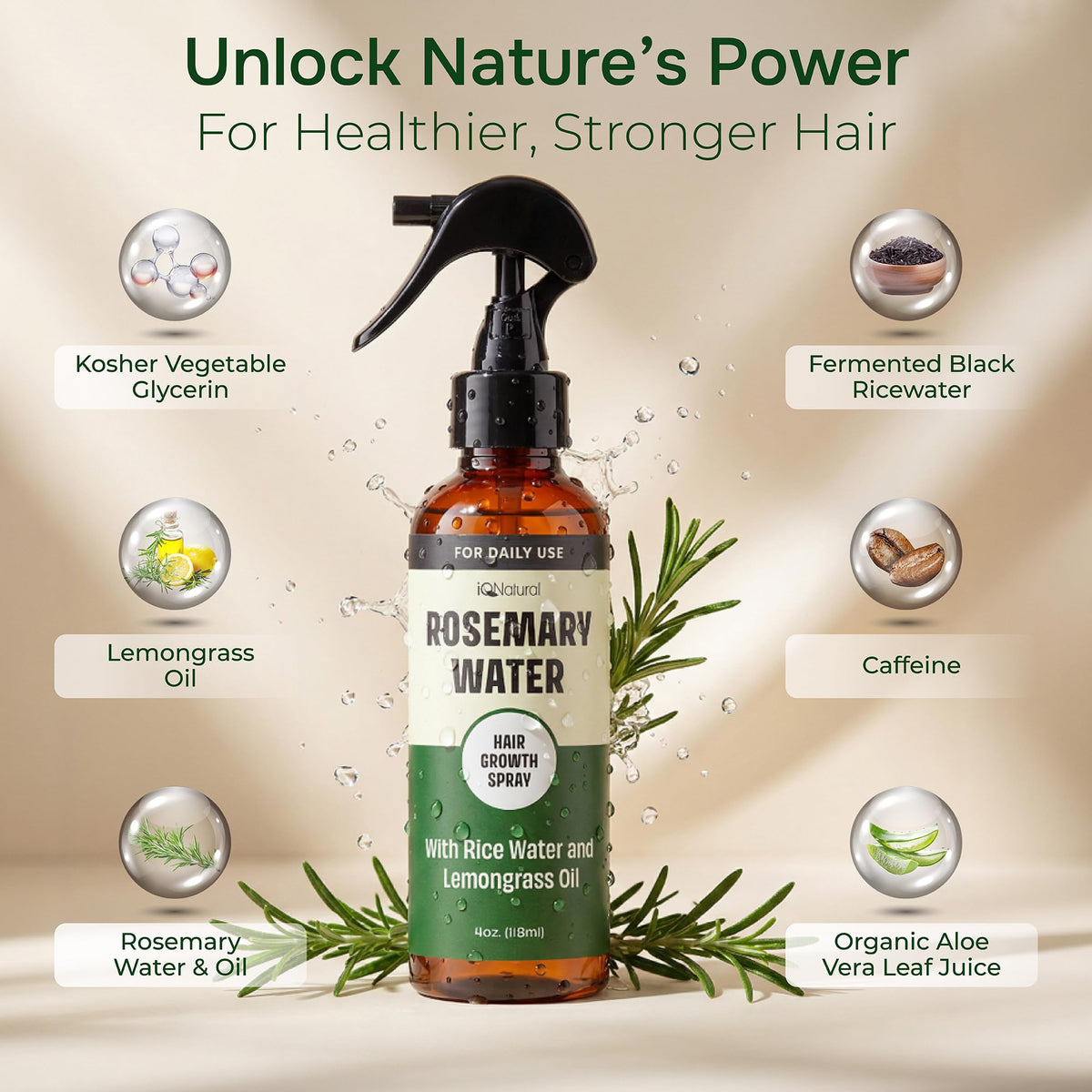 Back view of IQNATURAL Rosemary Water Spray bottle