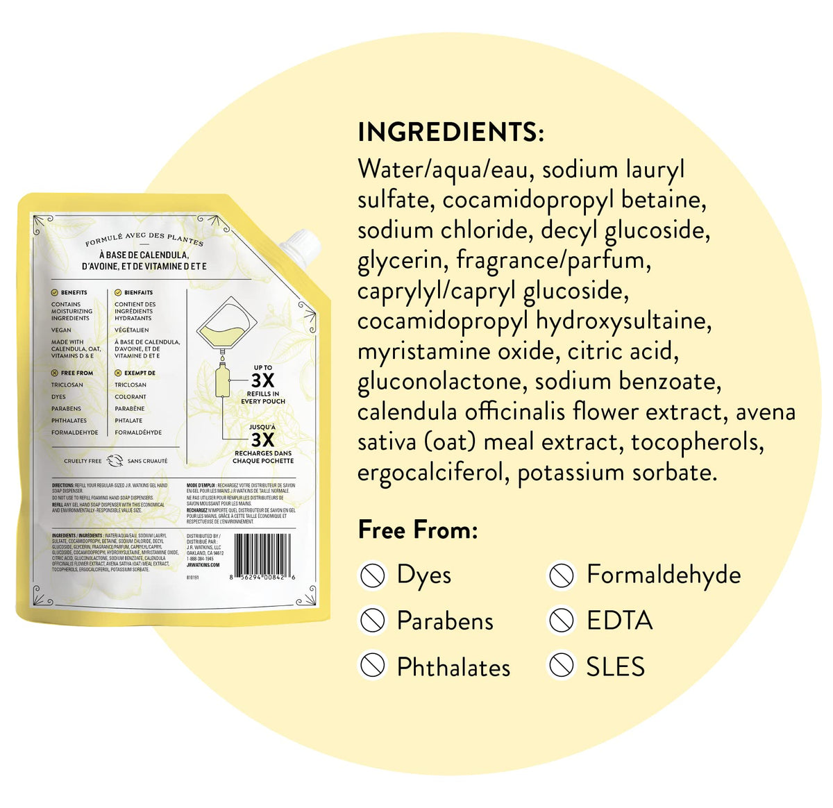 Back view of J.R. Watkins Gel Hand Soap refill pouch