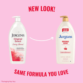 Back view of Jergens Cherry Almond Hand & Body Lotion packaging