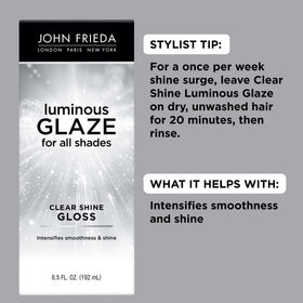 Back view of John Frieda Luminous Glaze Clear Shine Hair Gloss packaging