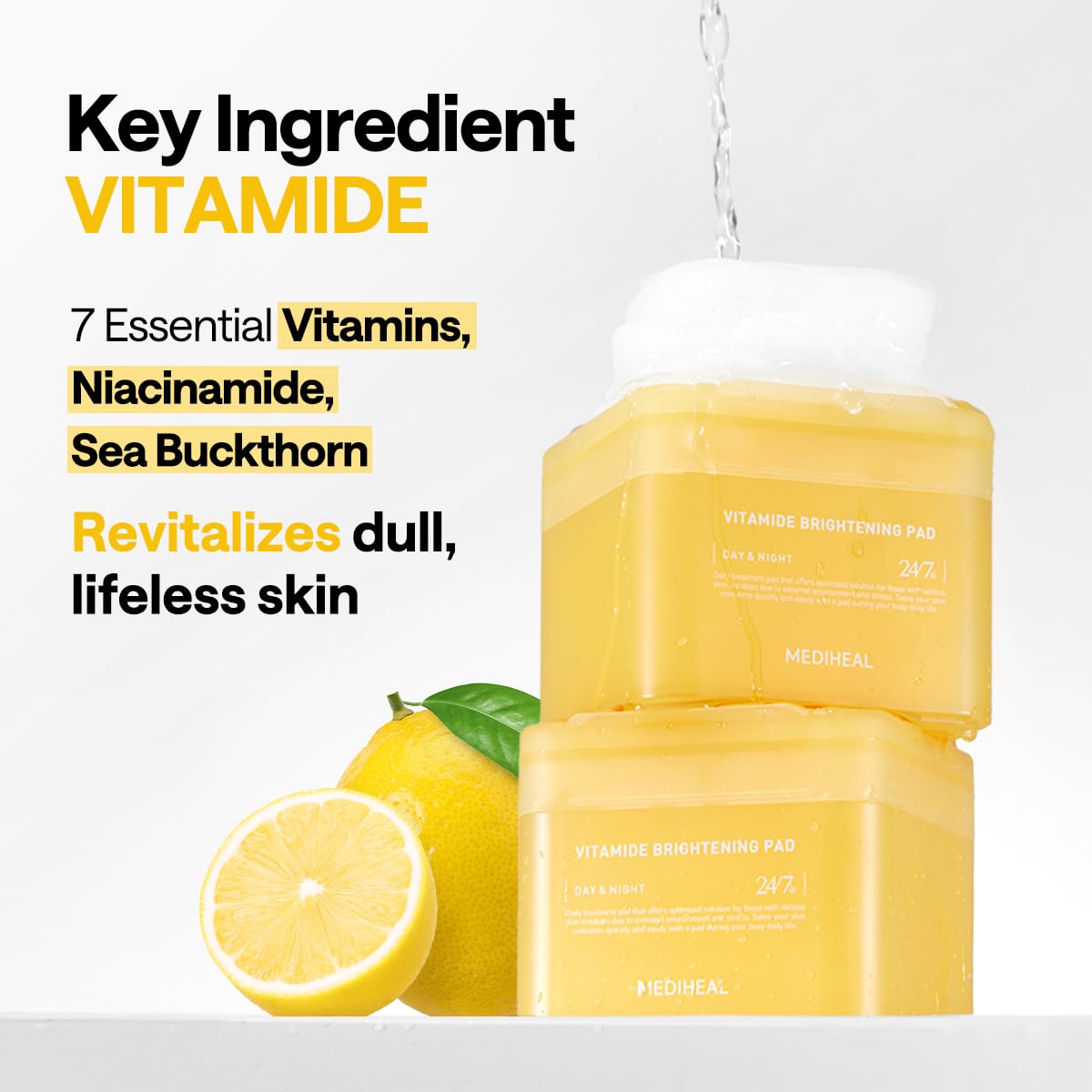 Back view of MEDIHEAL Vitamide Brightening Toner Pads packaging