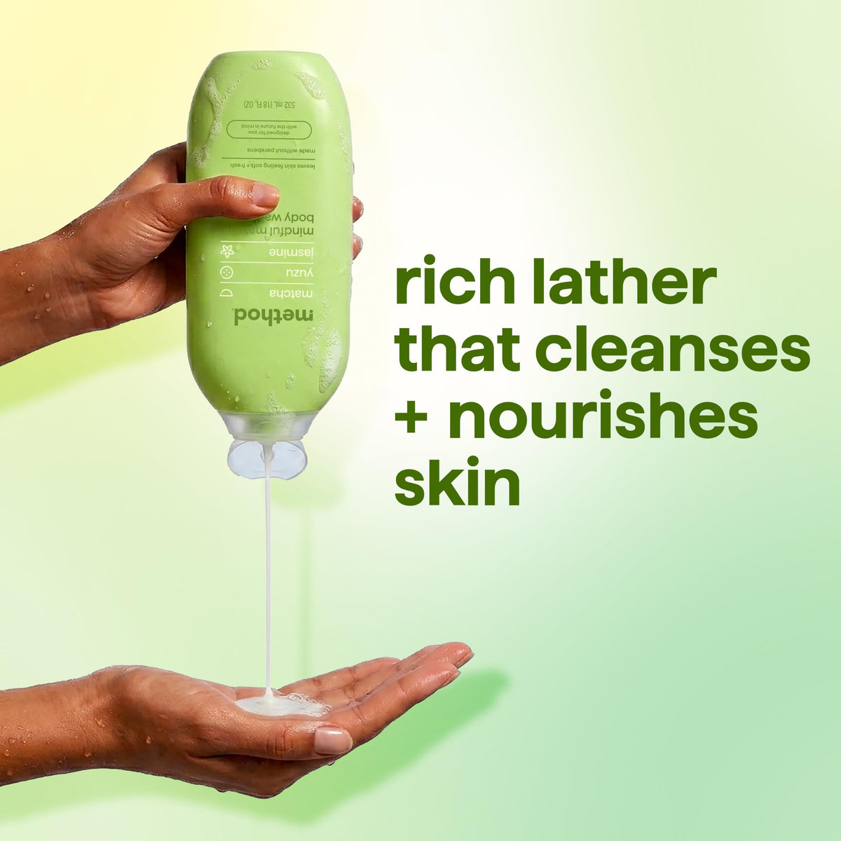 Back view of Method Body Wash Mindful Matcha bottle