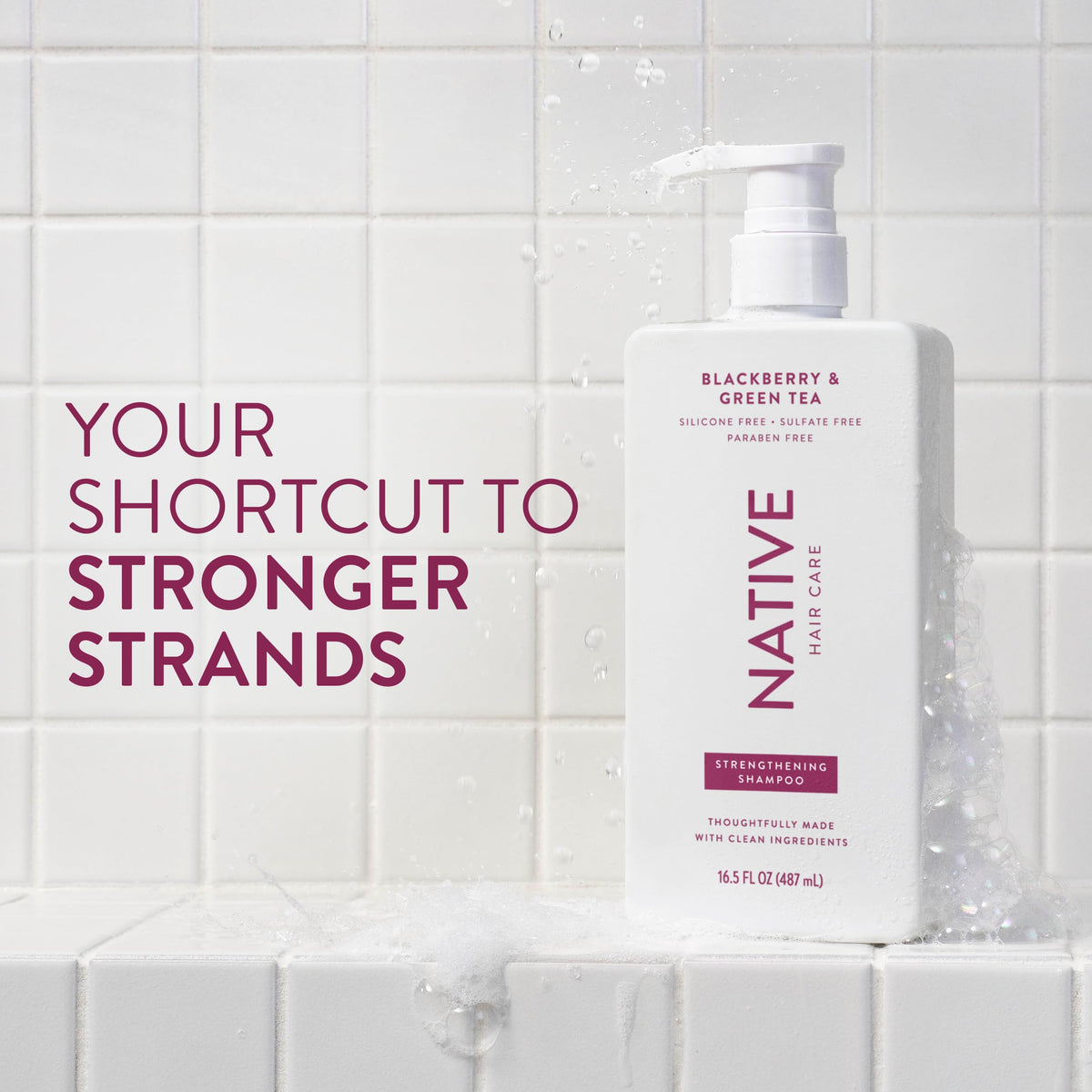 Back view of Native Strengthening Shampoo with ingredient list