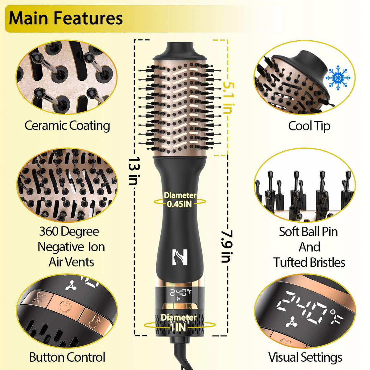 Back view of Nicebay Hair Dryer Brush