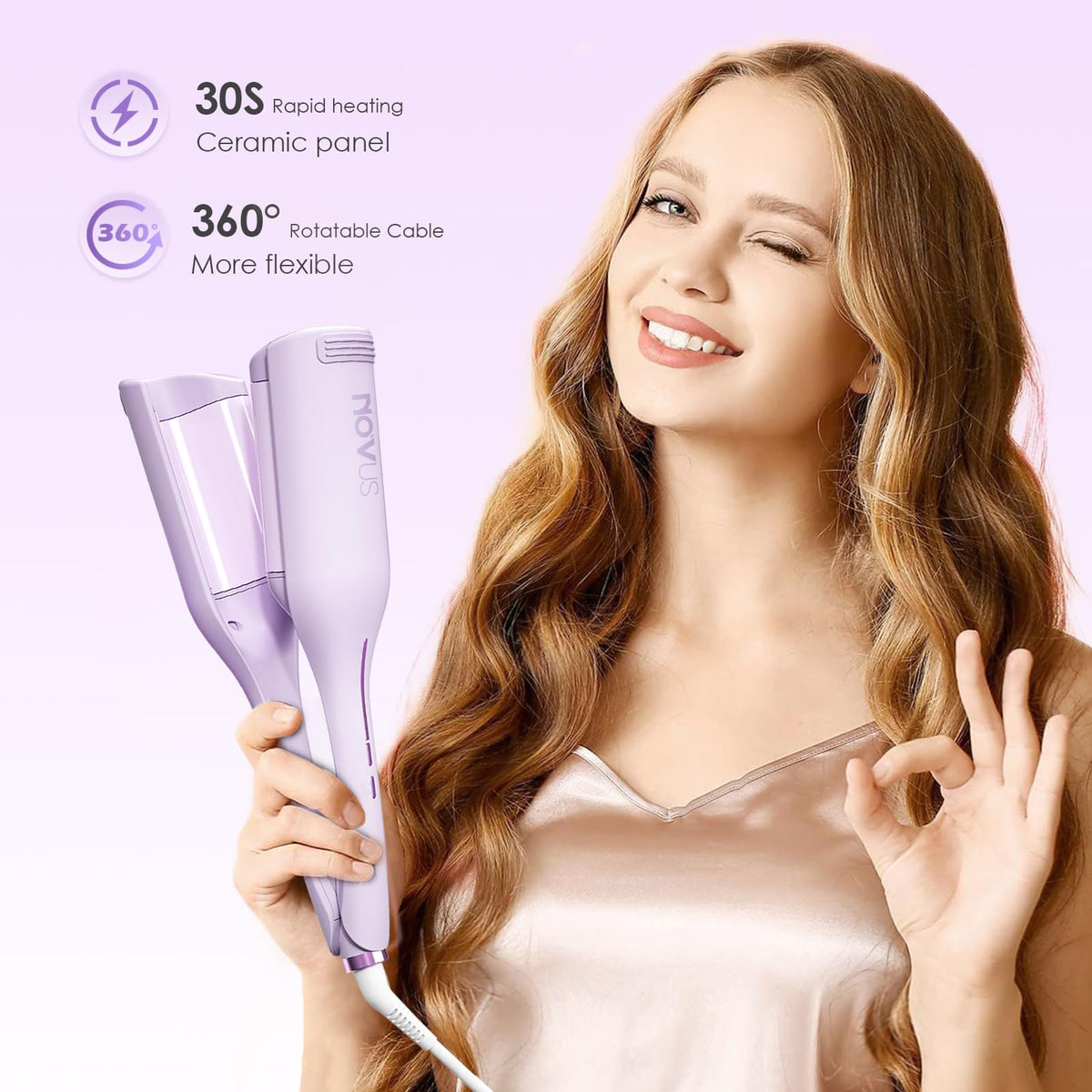 Back view of NOVUS Curling Iron with power cord