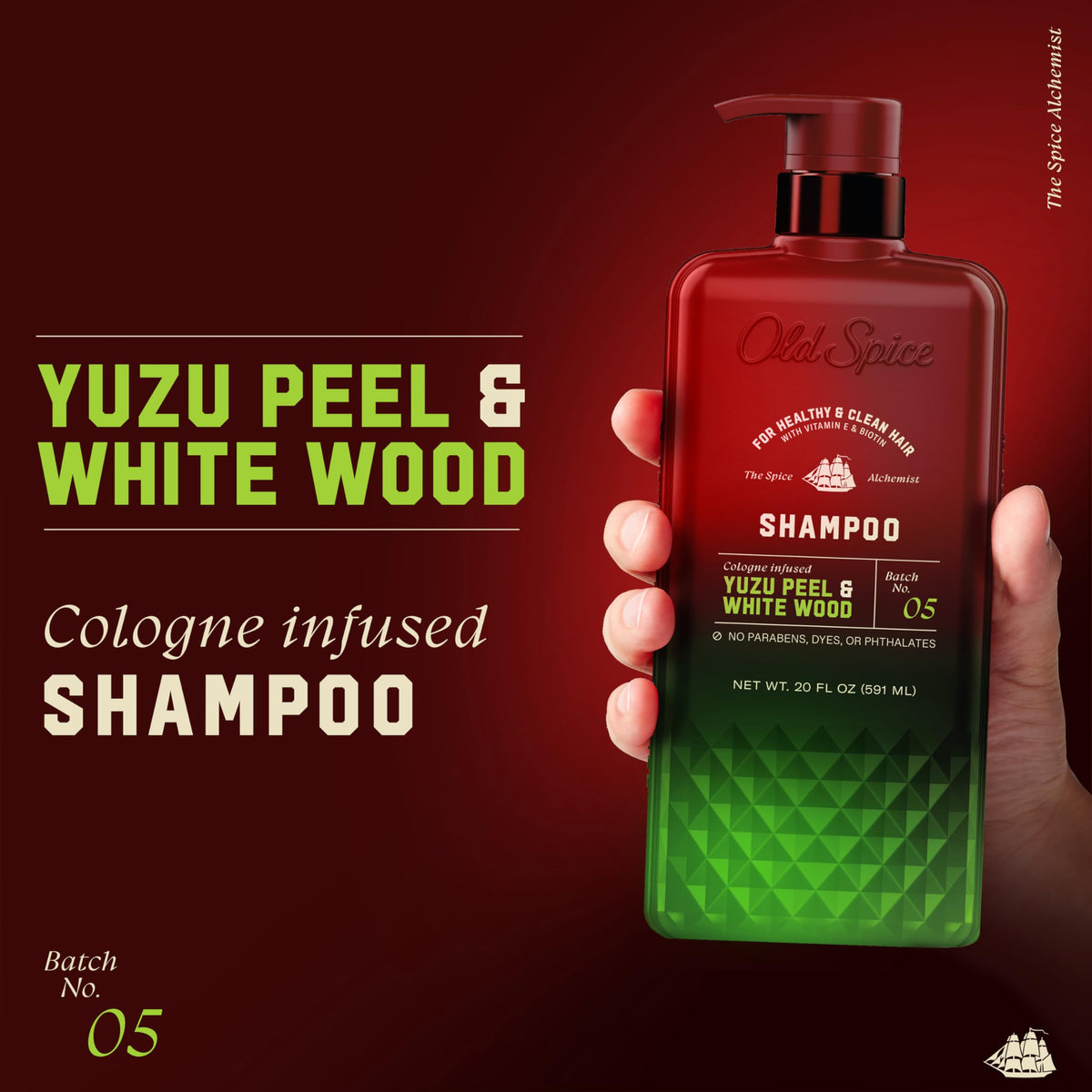 Back view of Old Spice The Spice Alchemist Shampoo bottle