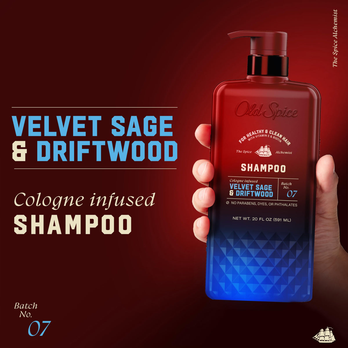 Back view of Old Spice Velvet Sage & Driftwood Shampoo bottle