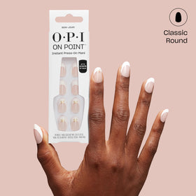 Back view of OPI On Point Bow-jour! press on nails with application instructions