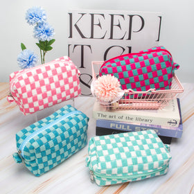 Back view of PAZIMIIK Checkered Makeup Bag showing texture