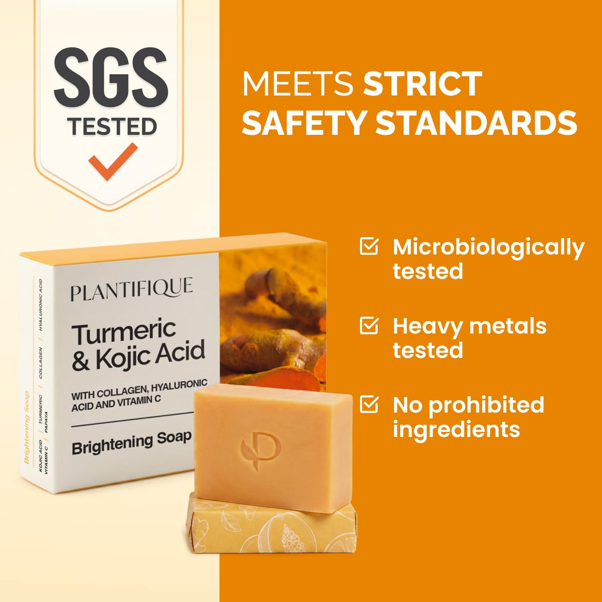 Back view of PLANTIFIQUE Kojic Acid & Turmeric Soap packaging