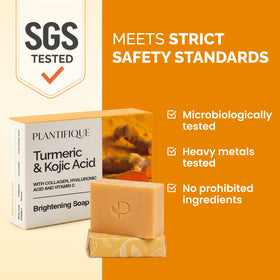 Back view of PLANTIFIQUE Kojic Acid & Turmeric Soap packaging