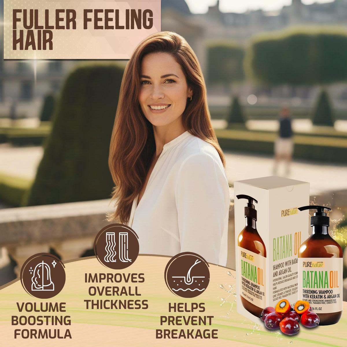 Back view of PURE NATURE LUX SPA Batana Oil Shampoo bottle